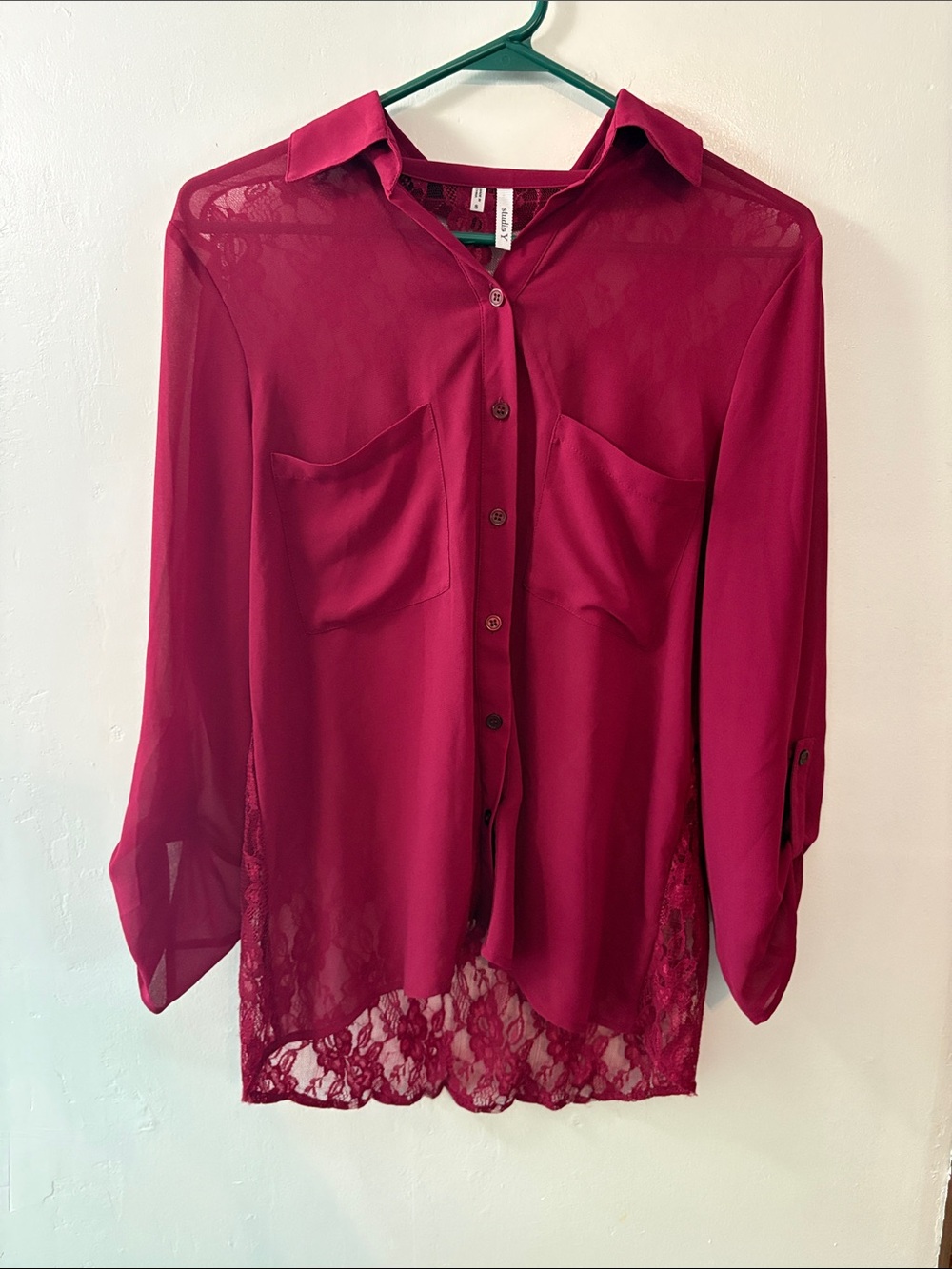 Studio Y Lace Button Front Blouse - Magenta Size Small